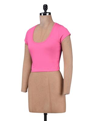 pink cotton lycra knit crop top - 1149164 - Standard Image - 2