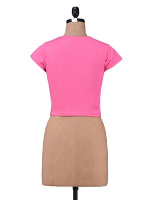 pink cotton lycra knit crop top - 1149164 - Standard Image - 3