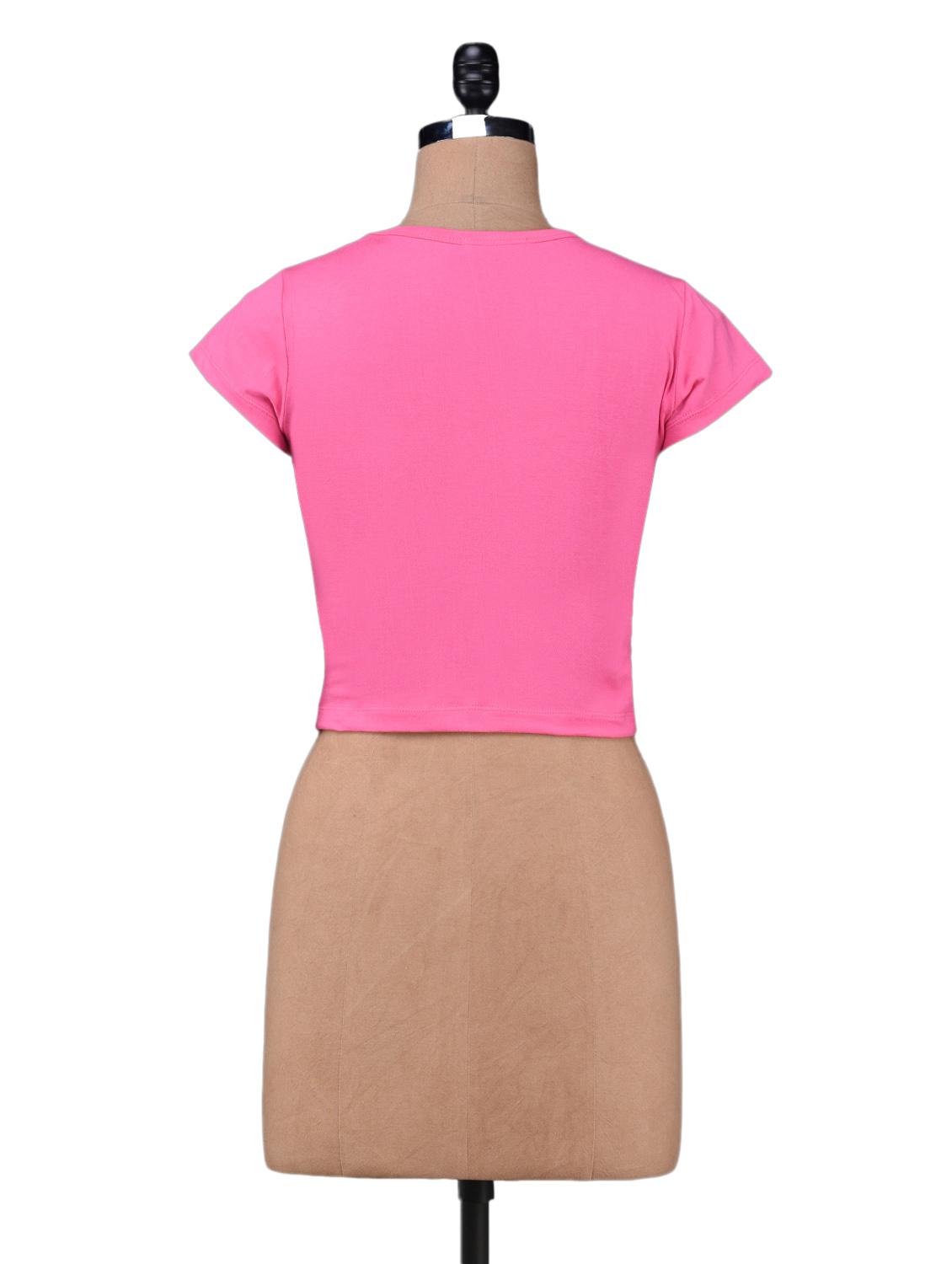 pink cotton lycra knit crop top - 1149164 - Zoom Image - 3