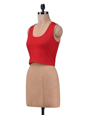 red cotton lycra knit crop top - 1149168 - Standard Image - 3