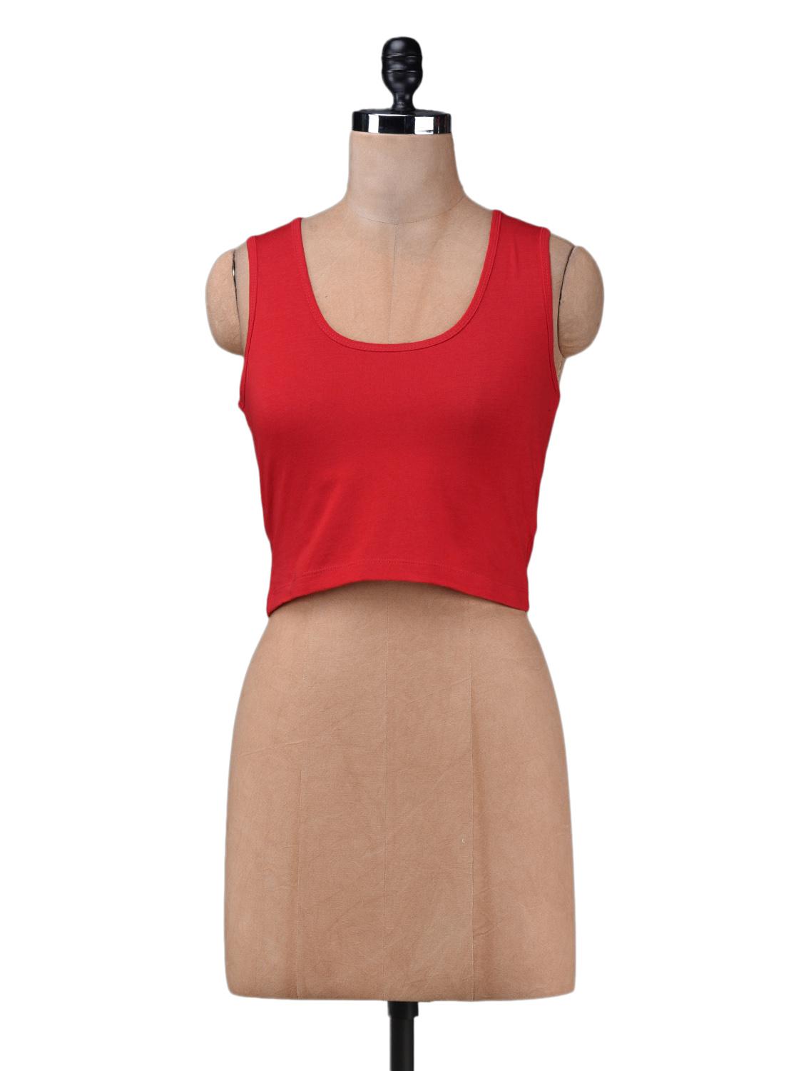 red cotton lycra knit crop top - 1149168 - Zoom Image - 2