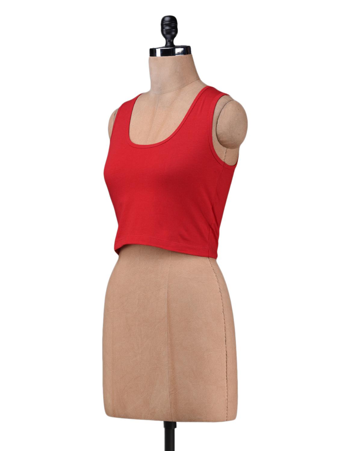 red cotton lycra knit crop top - 1149168 - Zoom Image - 3