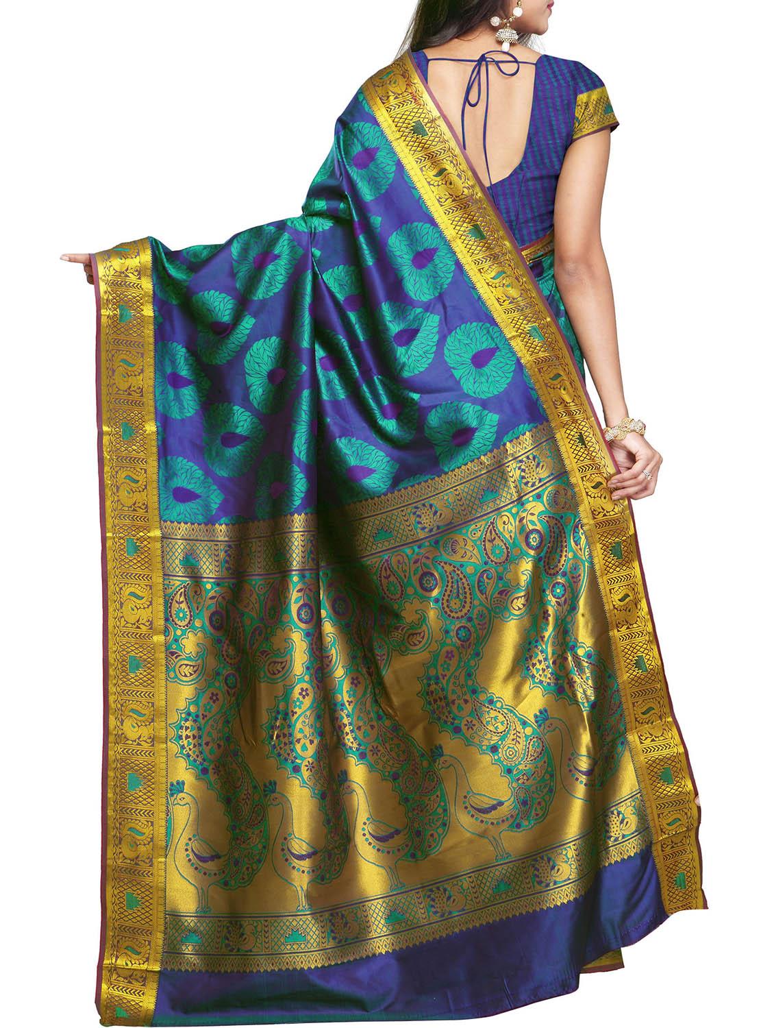 green art silk saree with blouse - 11500120 - Zoom Image - 2