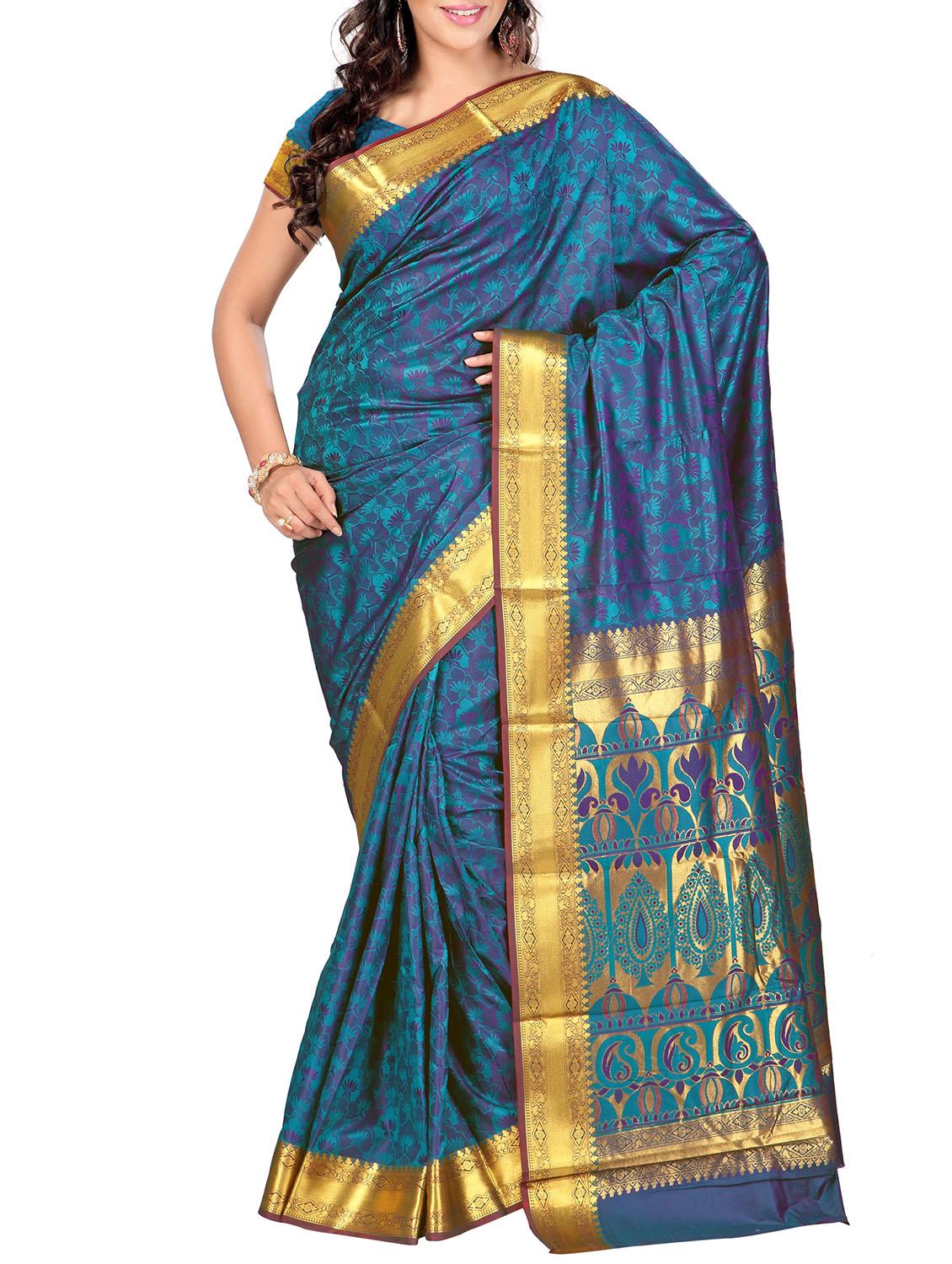 green art silk saree with blouse - 11500184 - Zoom Image - 1
