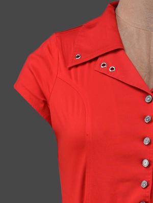 solid red shirt collar belted dress - 1150072 - Standard Image - 4