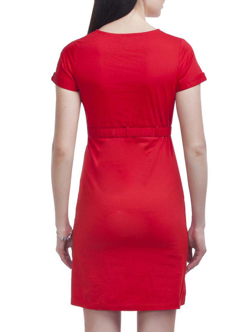 solid red pintucked belted dress - 1150073 - Zoom Image - 3