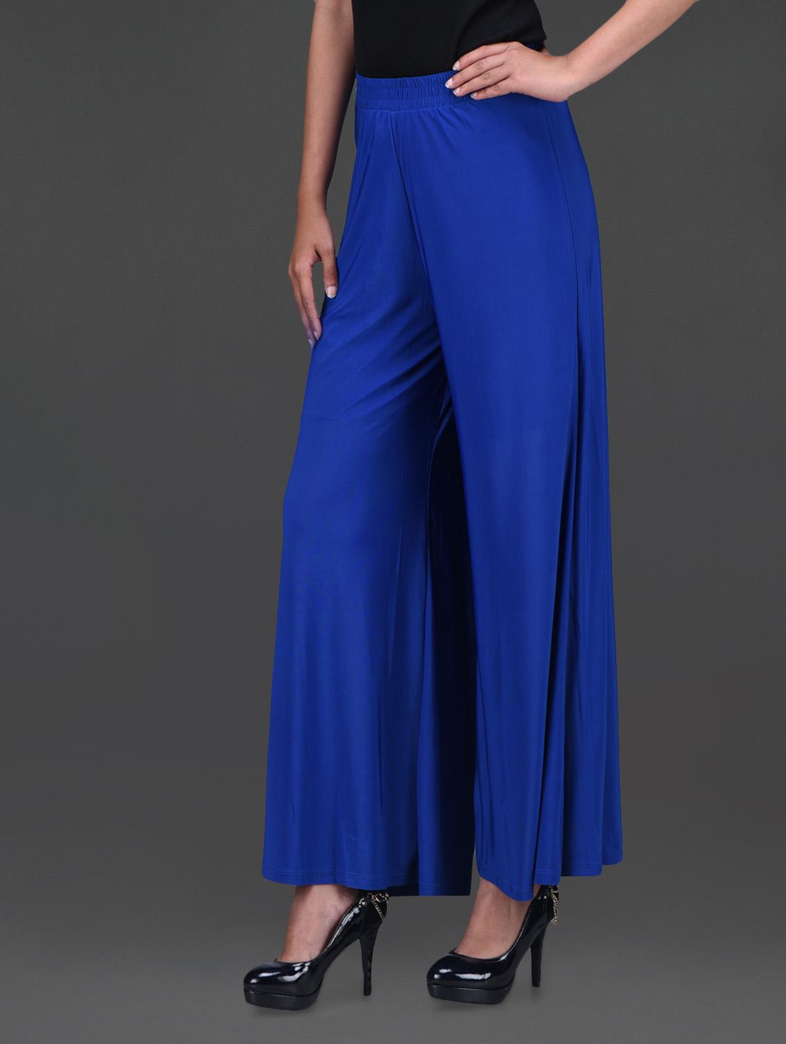 solid blue polyester palazzos - 1150093 - Zoom Image - 2