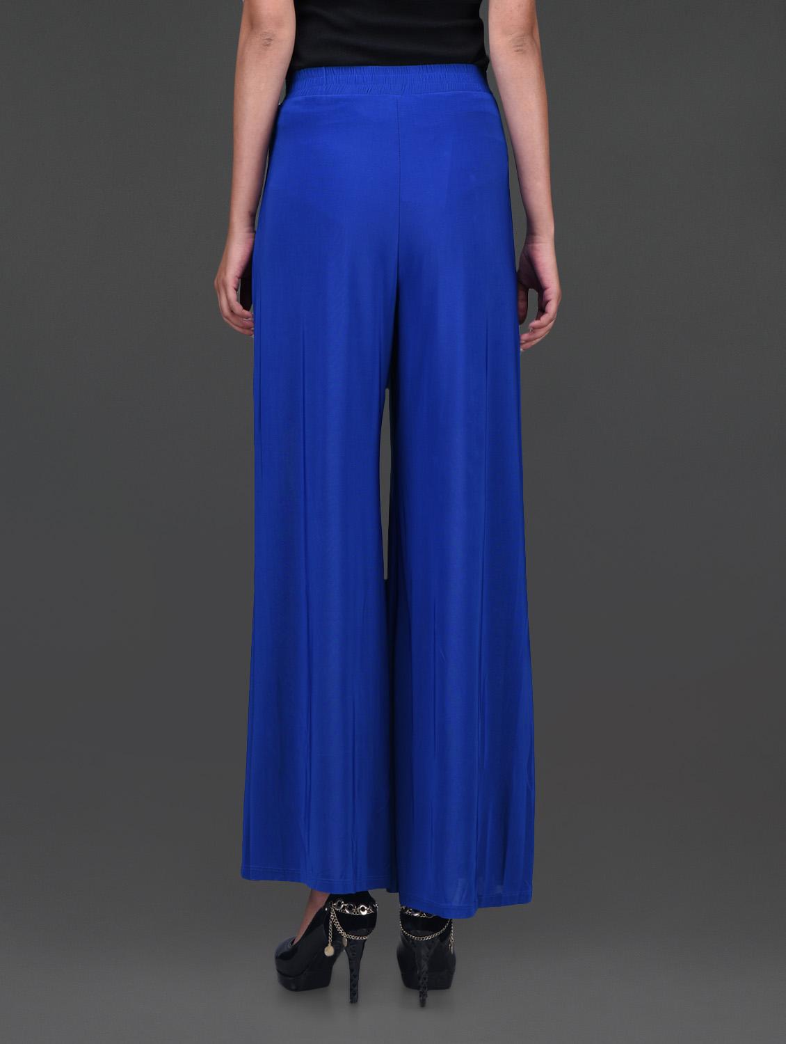 solid blue polyester palazzos - 1150093 - Zoom Image - 3