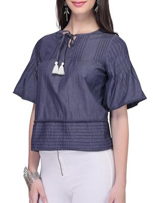 blue solid georgette top - 11501940 - Standard Image - 2