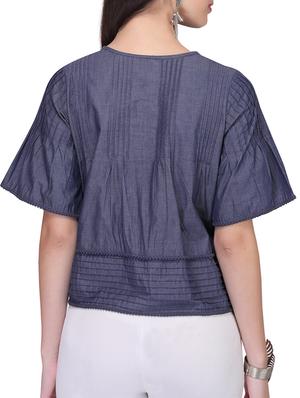 blue solid georgette top - 11501940 - Standard Image - 3