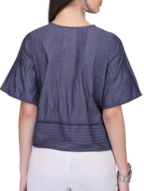 blue solid georgette top - 11501940 - Zoom Image - 3