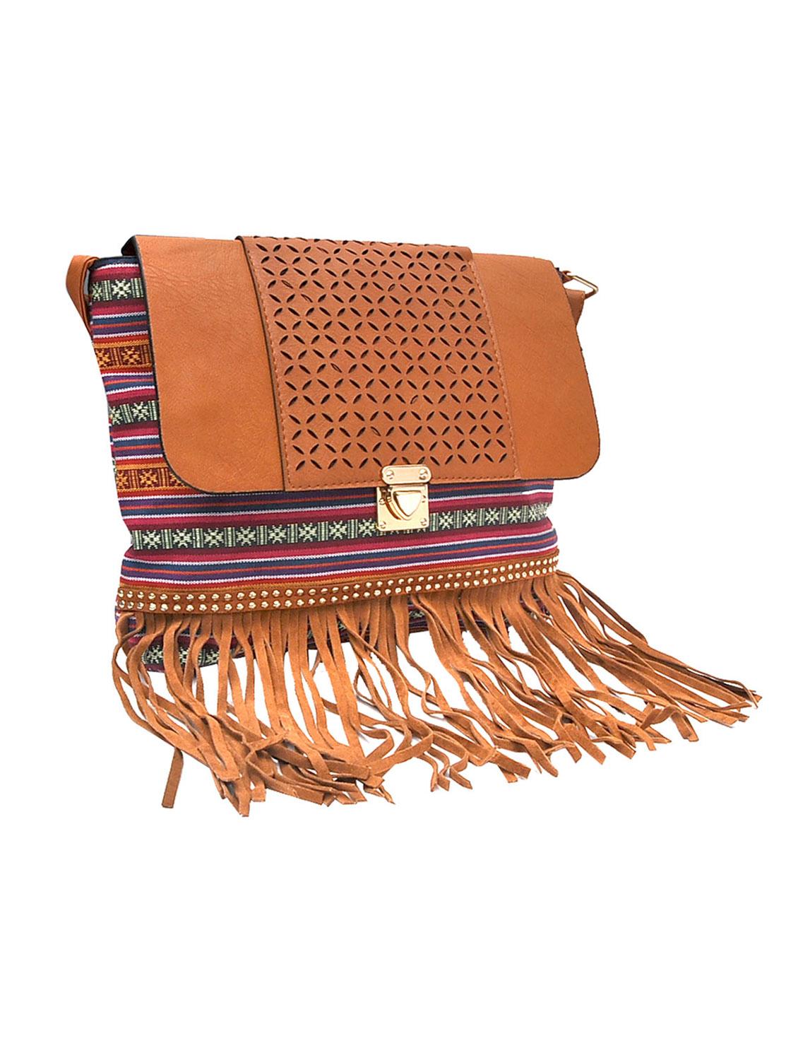 brown leatherette striped sling bag - 11508221 - Zoom Image - 1