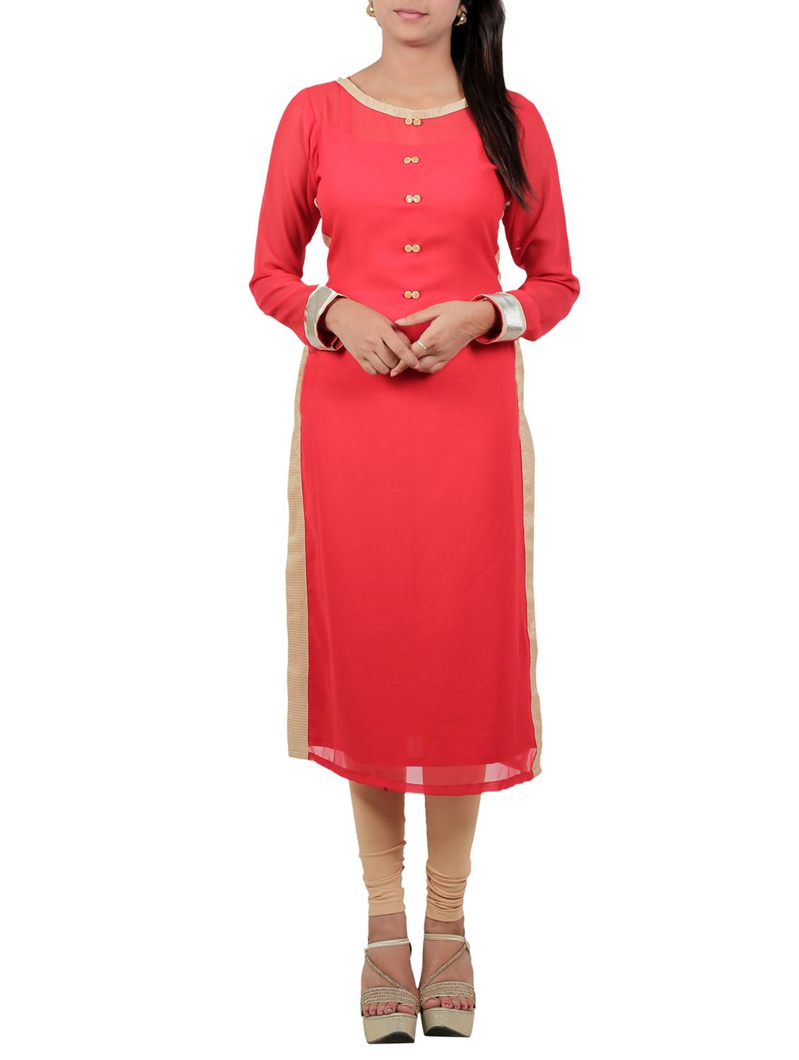 red georgette solid long kurta - 11509685 - Zoom Image - 1