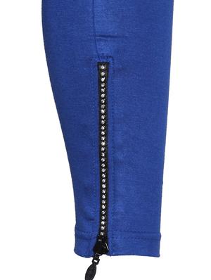 blue color, cotton legging with embellished zip - 11512313 - Standard Image - 4