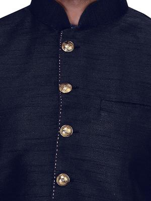 navy blue silk nehru jacket - 11512938 - Standard Image - 4