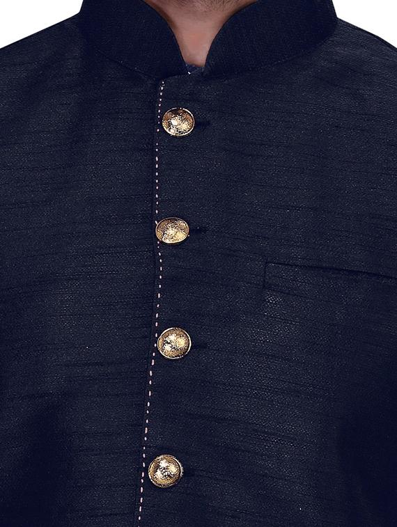 navy blue silk nehru jacket - 11512938 - Zoom Image - 4