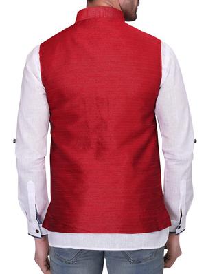 red silk nehru jacket - 11512943 - Standard Image - 3
