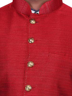 red silk nehru jacket - 11512943 - Standard Image - 4