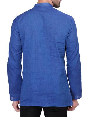 solid dark blue cotton kurta - 11513191 - Standard Image - 3
