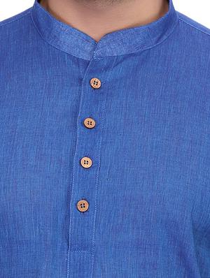 solid dark blue cotton kurta - 11513191 - Standard Image - 4