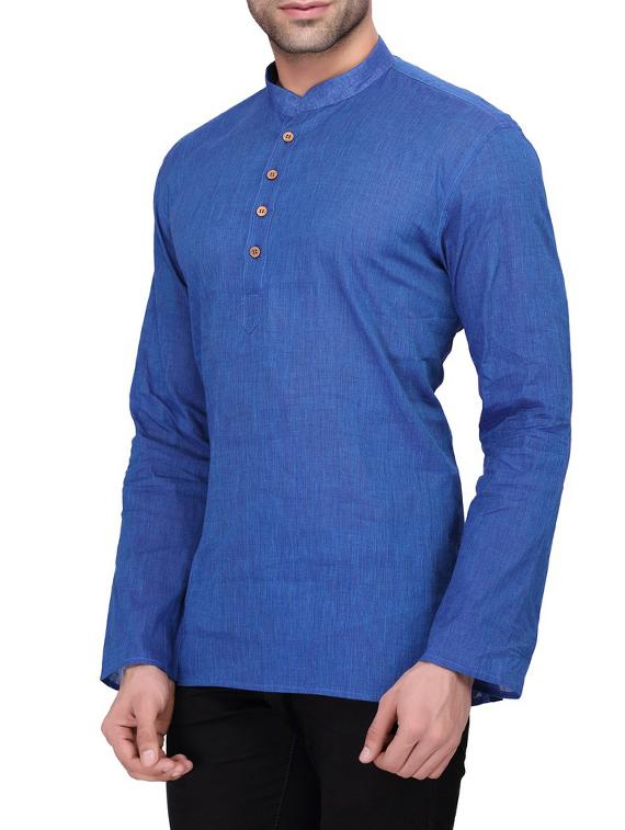 solid dark blue cotton kurta - 11513191 - Zoom Image - 2