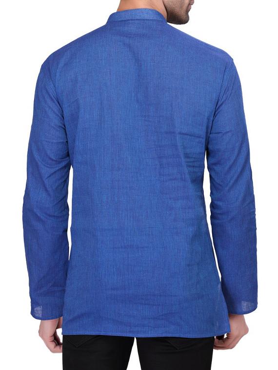 solid dark blue cotton kurta - 11513191 - Zoom Image - 3