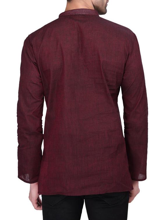 solid wine cotton kurta - 11513196 - Zoom Image - 3