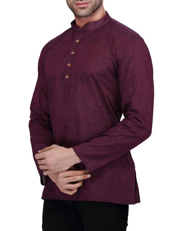 solid purple cotton kurta - 11513201 - Zoom Image - 2