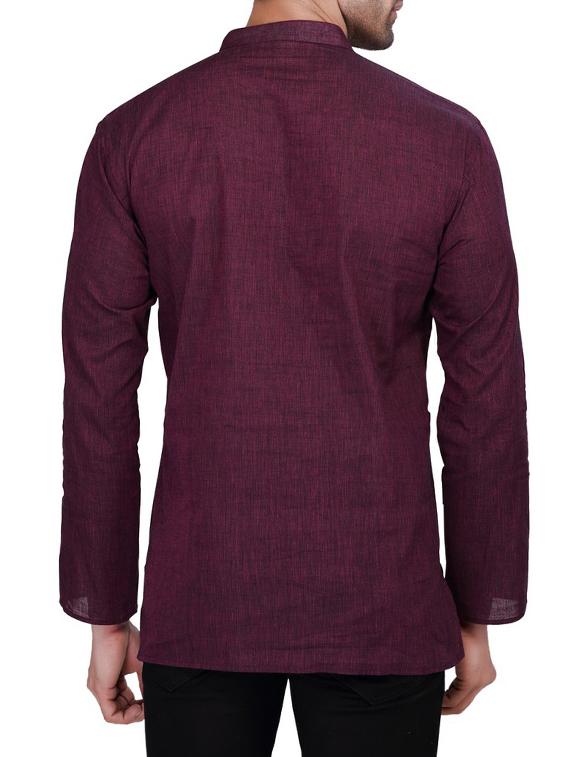 solid purple cotton kurta - 11513201 - Zoom Image - 3