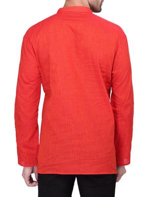 solid red cotton kurta - 11513206 - Standard Image - 3