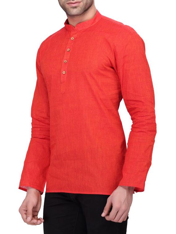 solid red cotton kurta - 11513206 - Zoom Image - 2