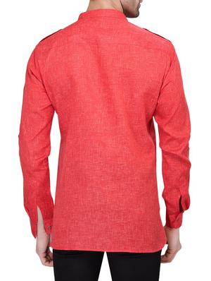 red melange cotton kurta - 11513246 - Standard Image - 3