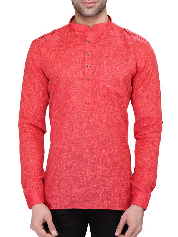 red melange cotton kurta - 11513246 - Zoom Image - 1