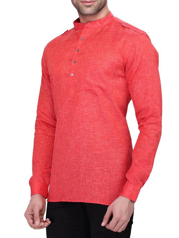 red melange cotton kurta - 11513246 - Zoom Image - 2
