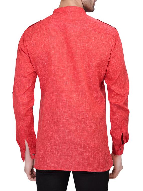 red melange cotton kurta - 11513246 - Zoom Image - 3