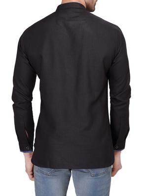 solid black cotton kurta - 11513256 - Standard Image - 3