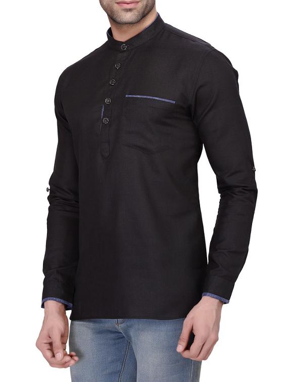 solid black cotton kurta - 11513256 - Zoom Image - 2