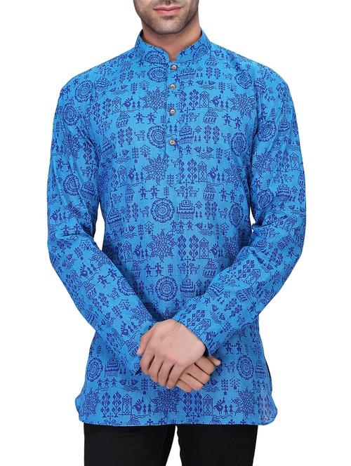 blue cotton warli print kurta - 11513326 - Standard Image - 1