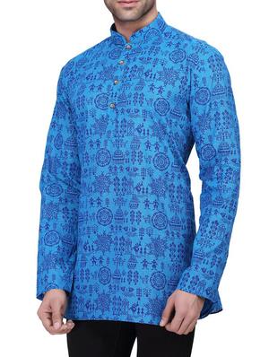 blue cotton warli print kurta - 11513326 - Standard Image - 2