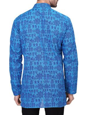 blue cotton warli print kurta - 11513326 - Standard Image - 3