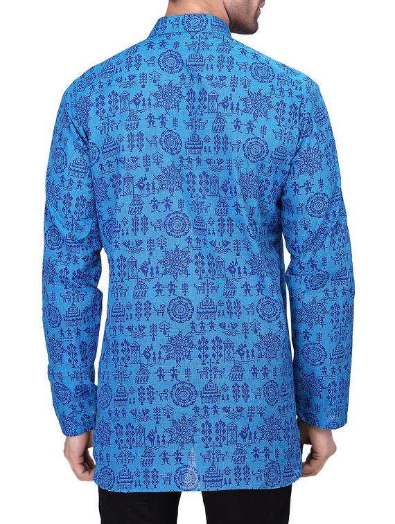 blue cotton warli print kurta - 11513326 - Zoom Image - 3