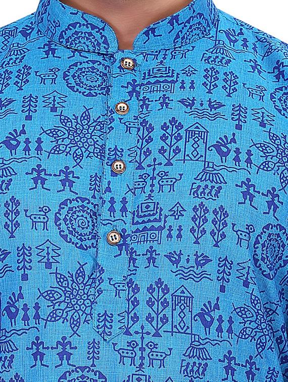 blue cotton warli print kurta - 11513326 - Zoom Image - 4