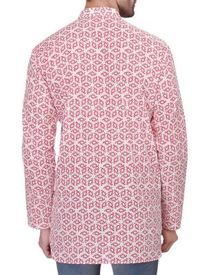 white and red printed cotton kurta - 11513346 - Standard Image - 3