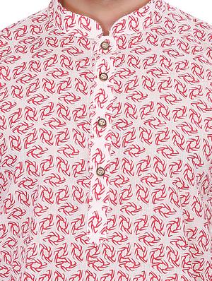 white and red printed cotton kurta - 11513346 - Standard Image - 4