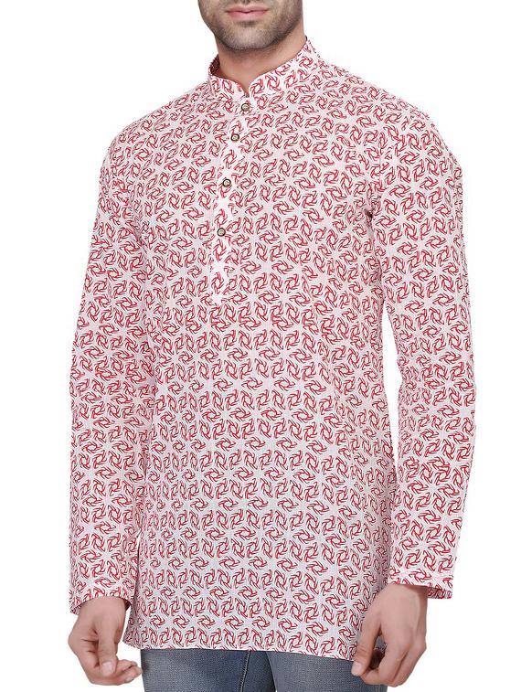 white and red printed cotton kurta - 11513346 - Zoom Image - 2