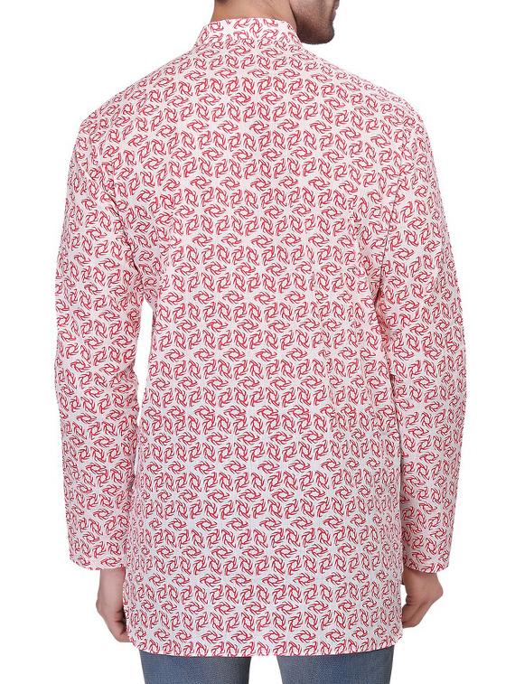 white and red printed cotton kurta - 11513346 - Zoom Image - 3
