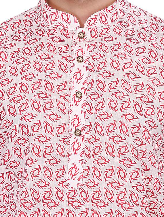 white and red printed cotton kurta - 11513346 - Zoom Image - 4