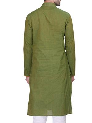 solid olive green cotton kurta - 11513621 - Standard Image - 3