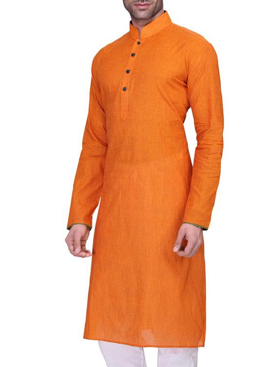 solid orange cotton kurta - 11513626 - Zoom Image - 2