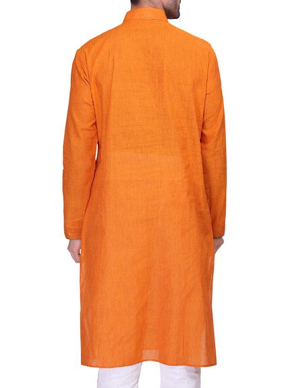 solid orange cotton kurta - 11513626 - Zoom Image - 3